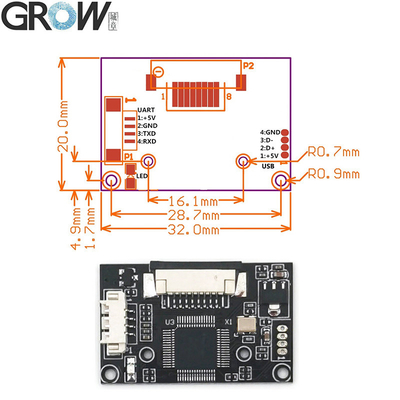 1000 Capacity Optical Fingerprint Sensor Module 20.4*33.4mm Without Clock