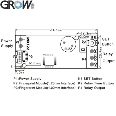 GROW K202+R502-A DC12V Low Power Consumption Fingerprint Access Control Board+R502-A Small Ring LED Fingerprint Module